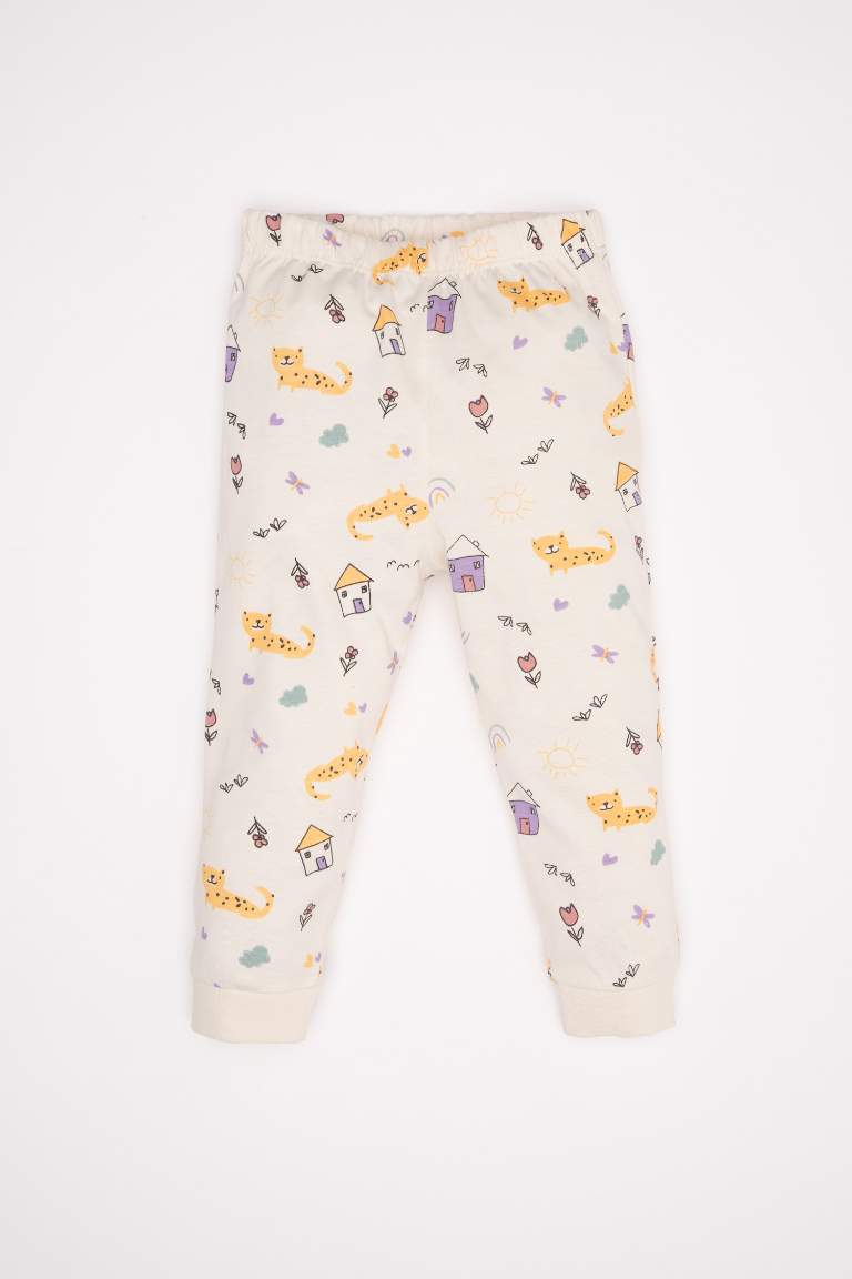 Kız Bebek Pijama Takım Desenli Penye Uzun Kollu Üst Beli Lastikli Uzun Alt