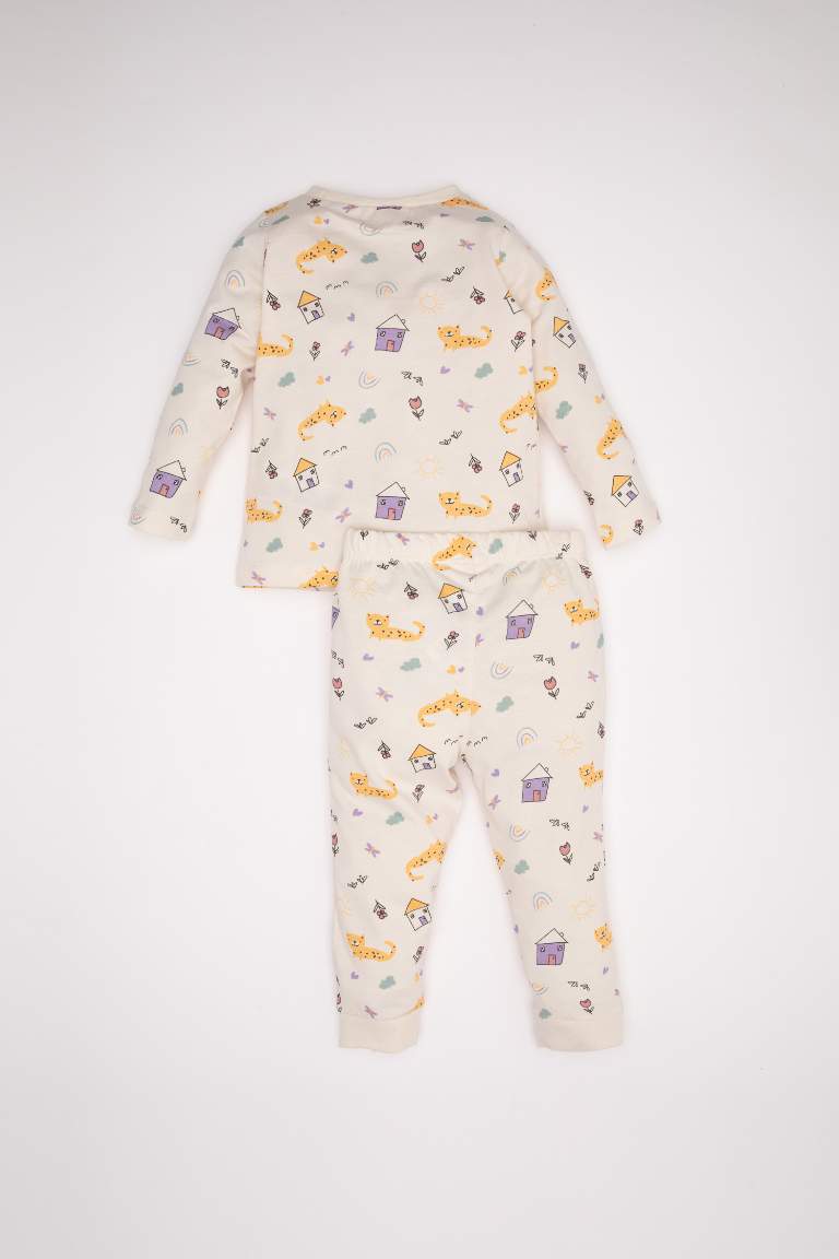 Kız Bebek Pijama Takım Desenli Penye Uzun Kollu Üst Beli Lastikli Uzun Alt