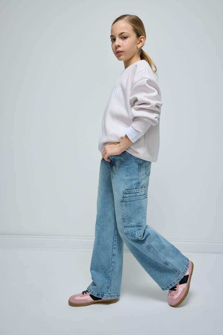 Girl Wide Leg Pocket Cargo Jeans