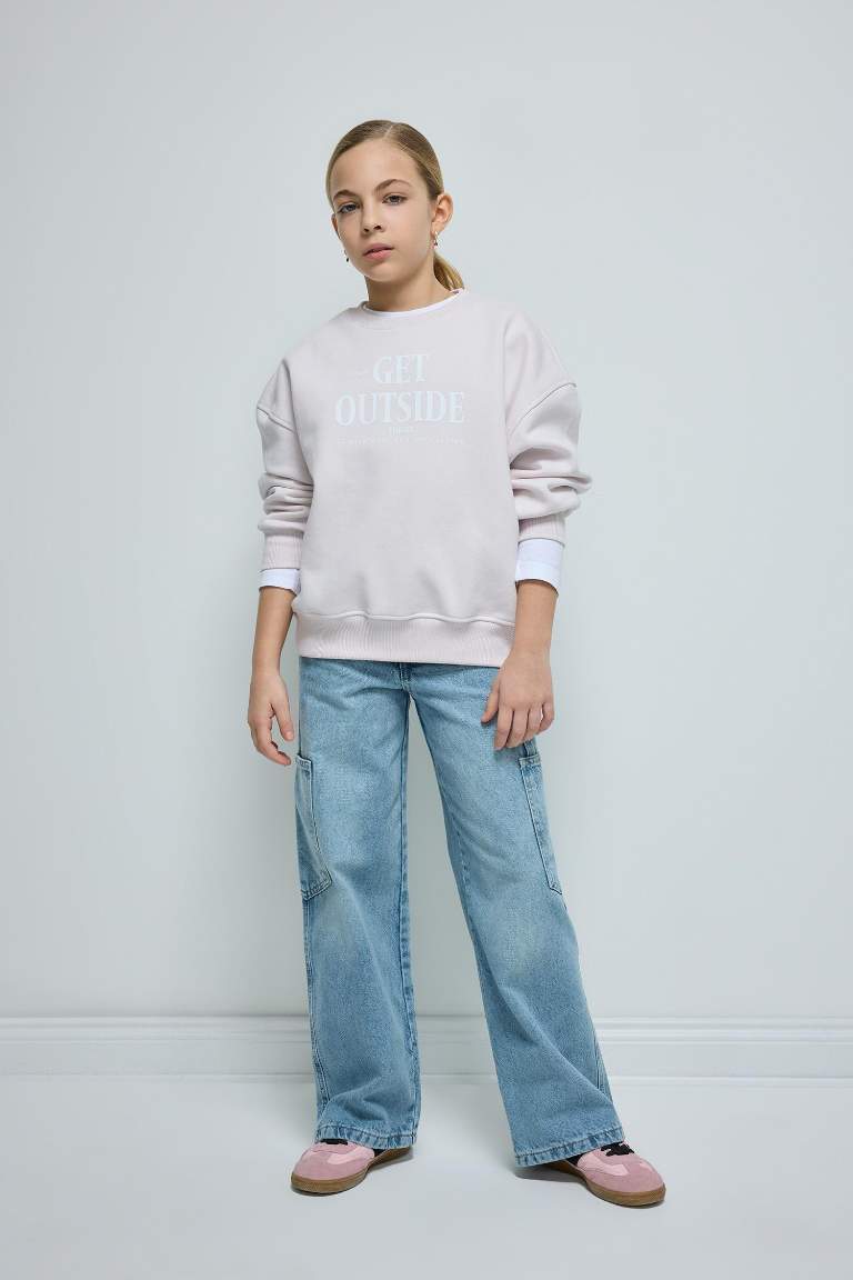 Girl Wide Leg Pocket Cargo Jeans