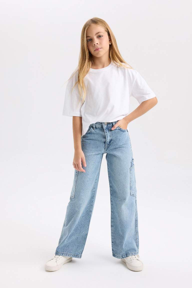 Girl Wide Leg Pocket Cargo Jeans