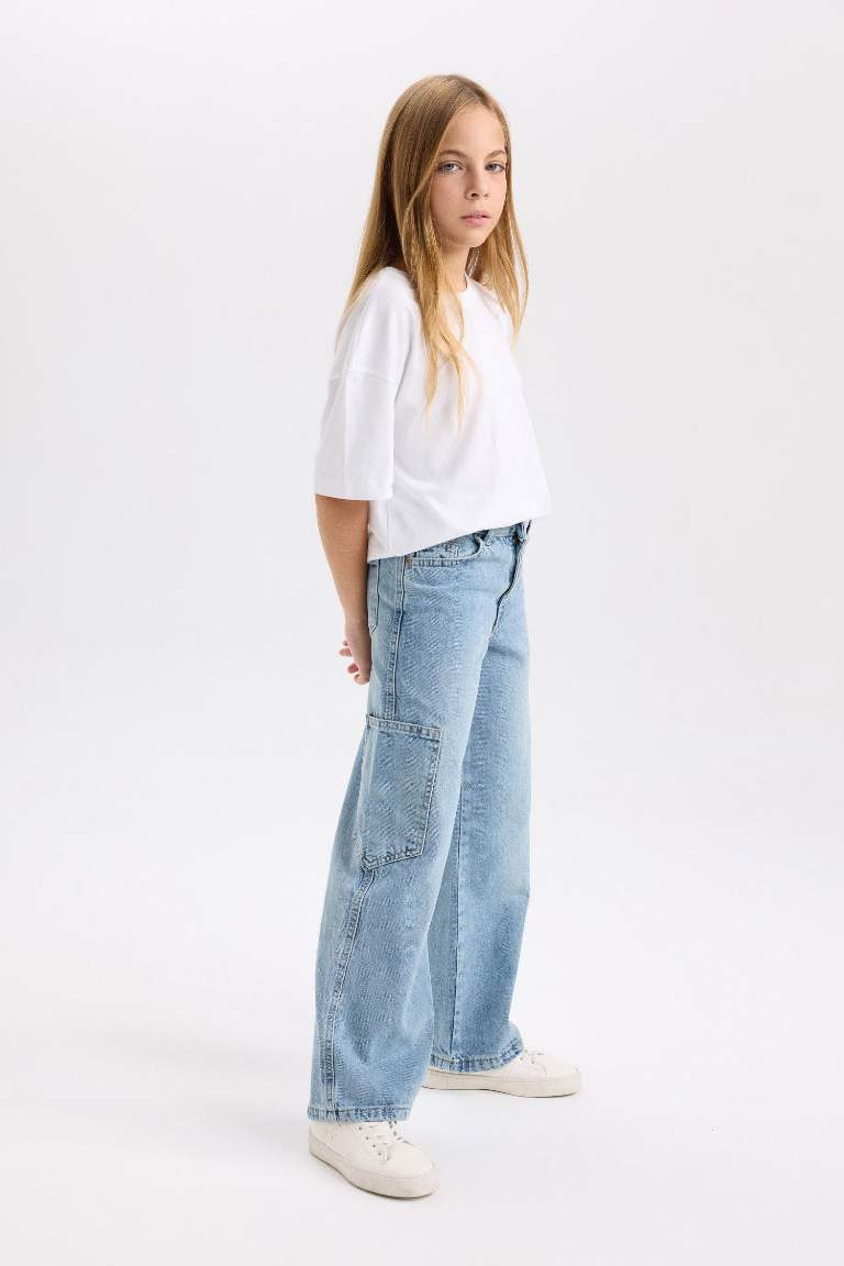 Girl Wide Leg Pocket Cargo Jeans