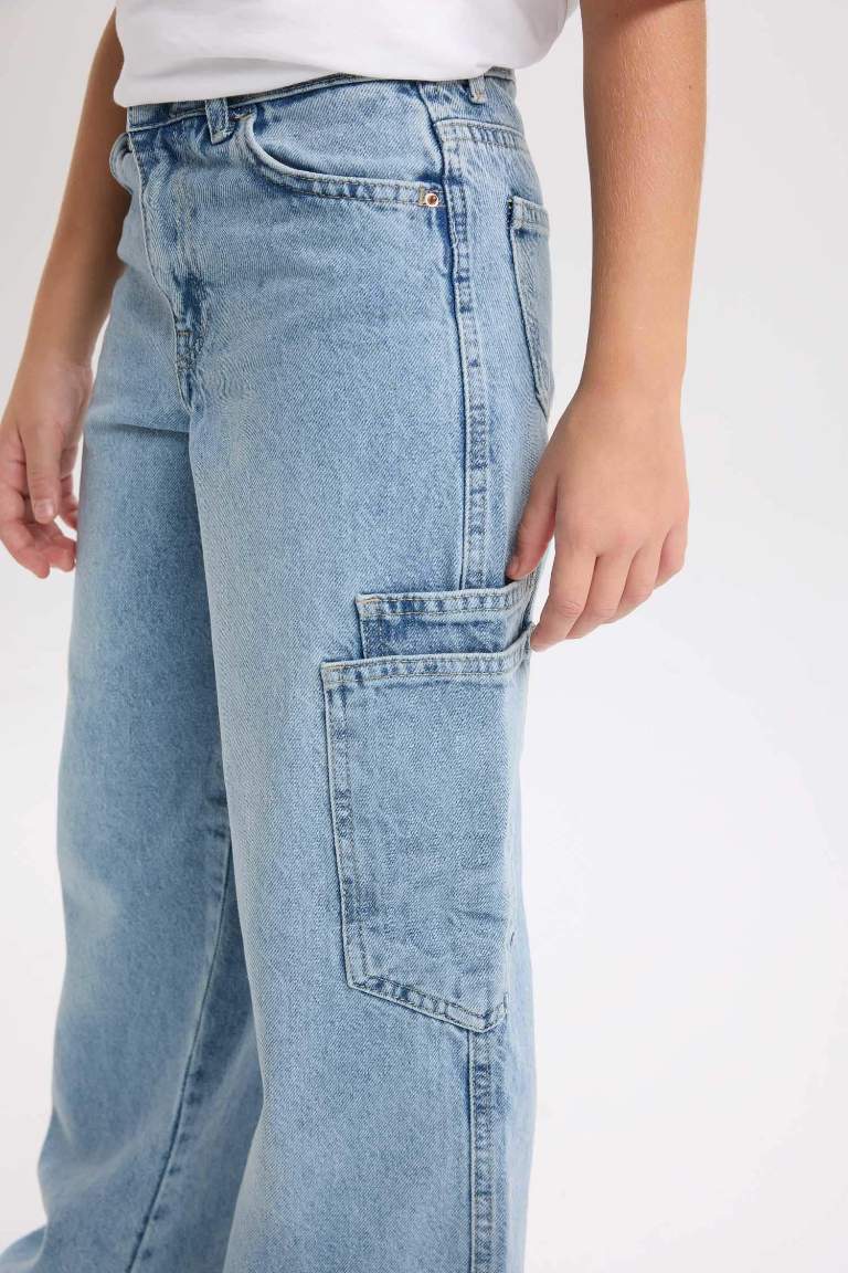 Girl Wide Leg Pocket Cargo Jeans