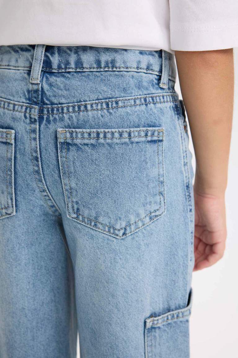 Girl Wide Leg Pocket Cargo Jeans