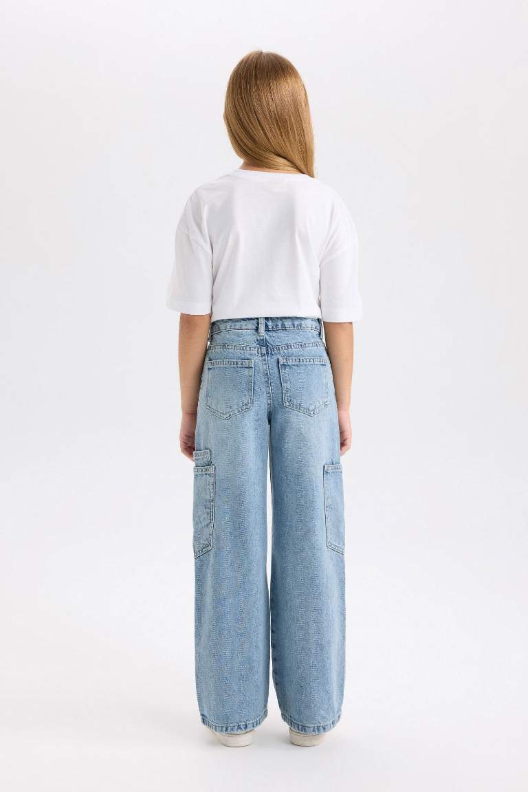 Girl Wide Leg Pocket Cargo Jeans