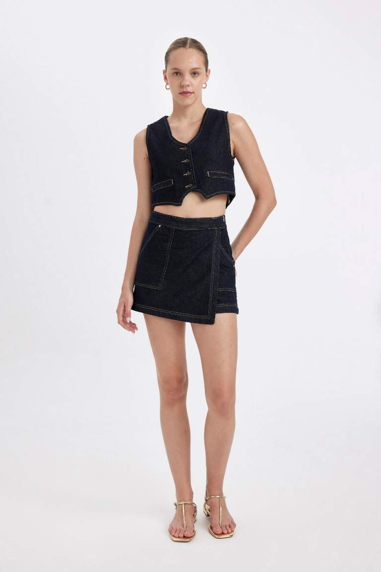 High Waist Jean Skort