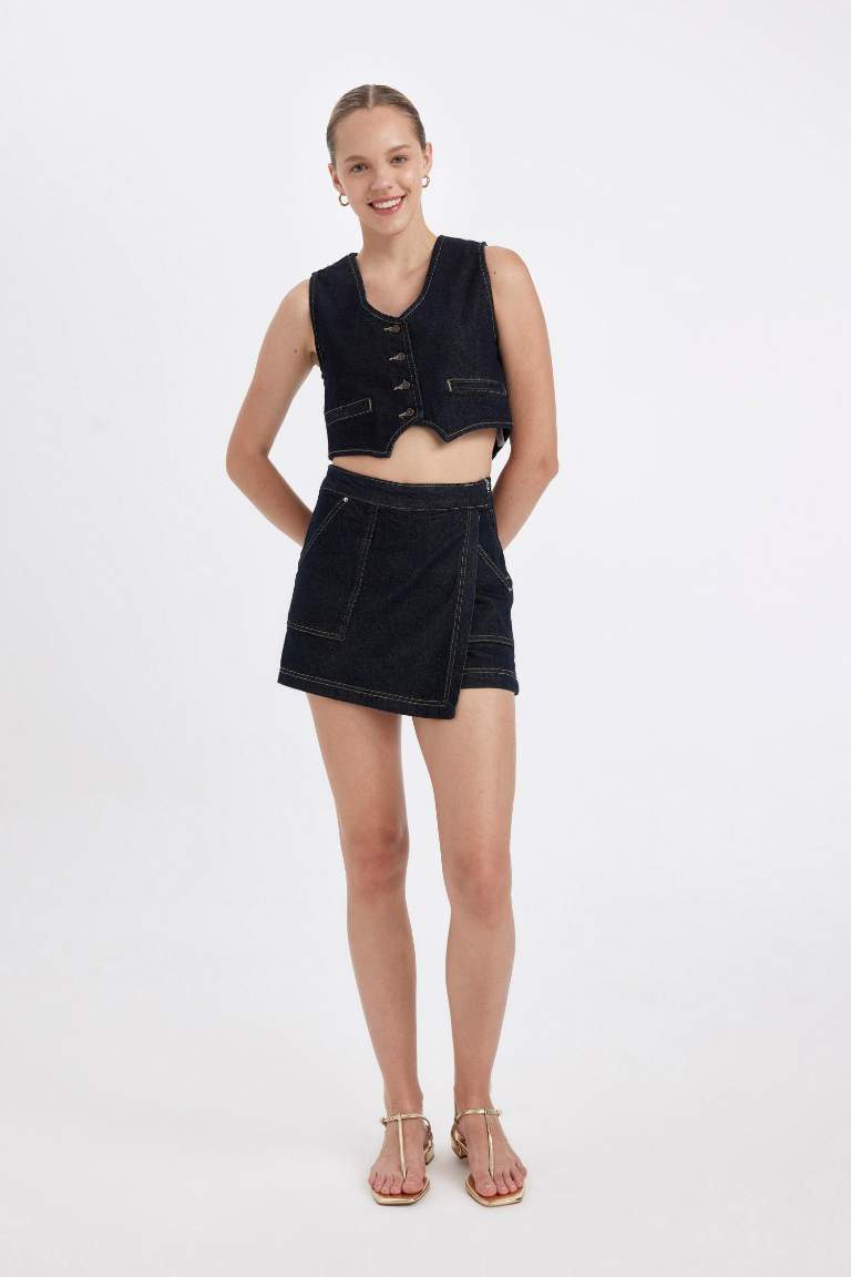 High Waist Jean Skort