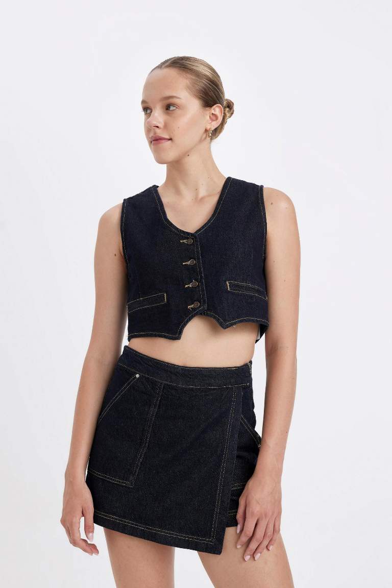 High Waist Jean Skort