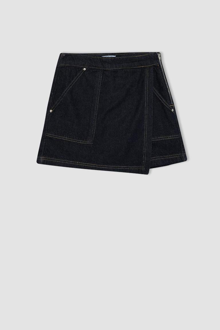 High Waist Jean Skort