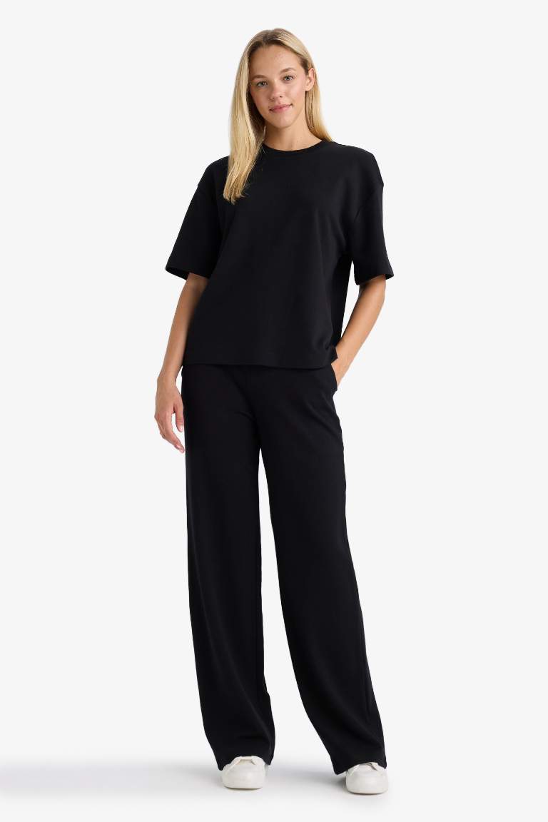 Wide Leg Elastic Waist Basic Sweatpants