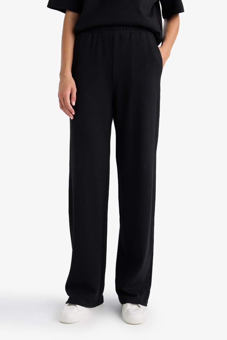 Wide Leg Elastic Waist Basic Sweatpants