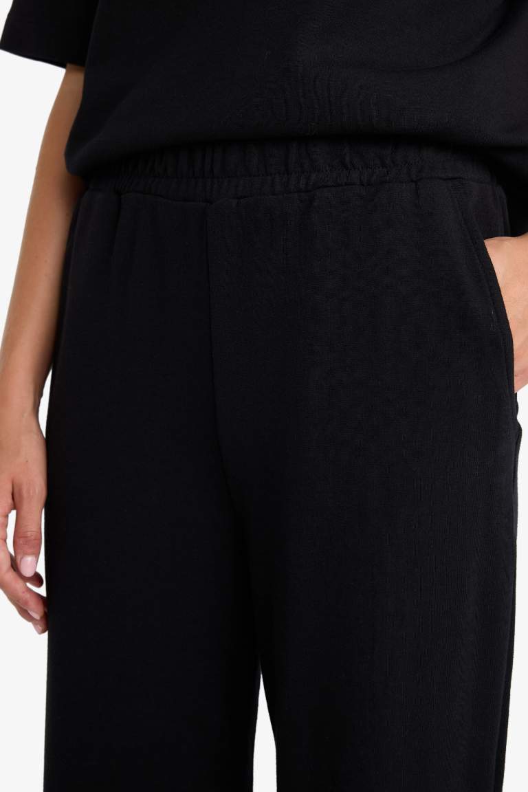 Wide Leg Elastic Waist Basic Sweatpants
