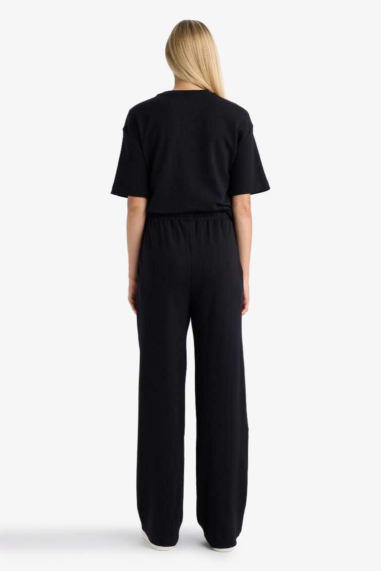 Wide Leg Elastic Waist Basic Sweatpants