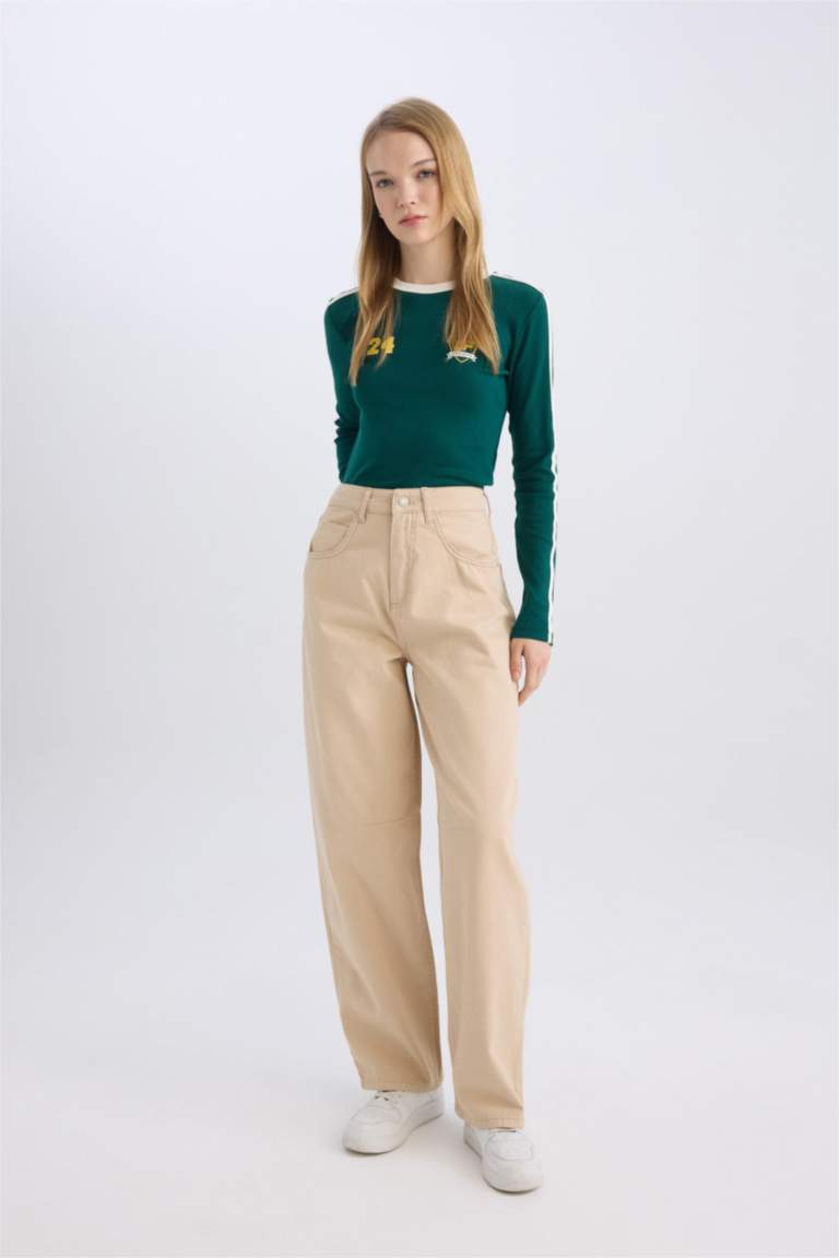 Baggy Fit Normal Waist Pocket Basic Gabardine Trousers