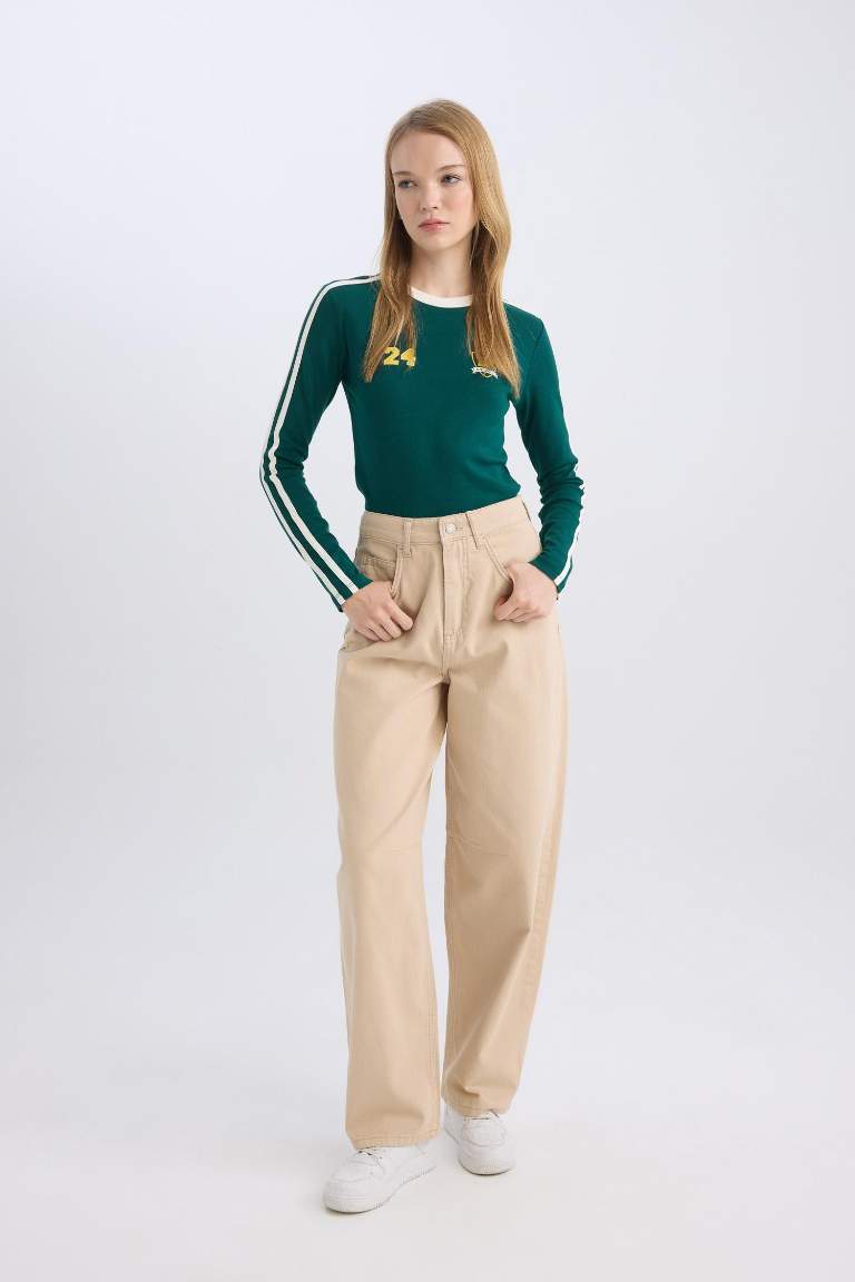 Baggy Fit Normal Waist Pocket Basic Gabardine Trousers