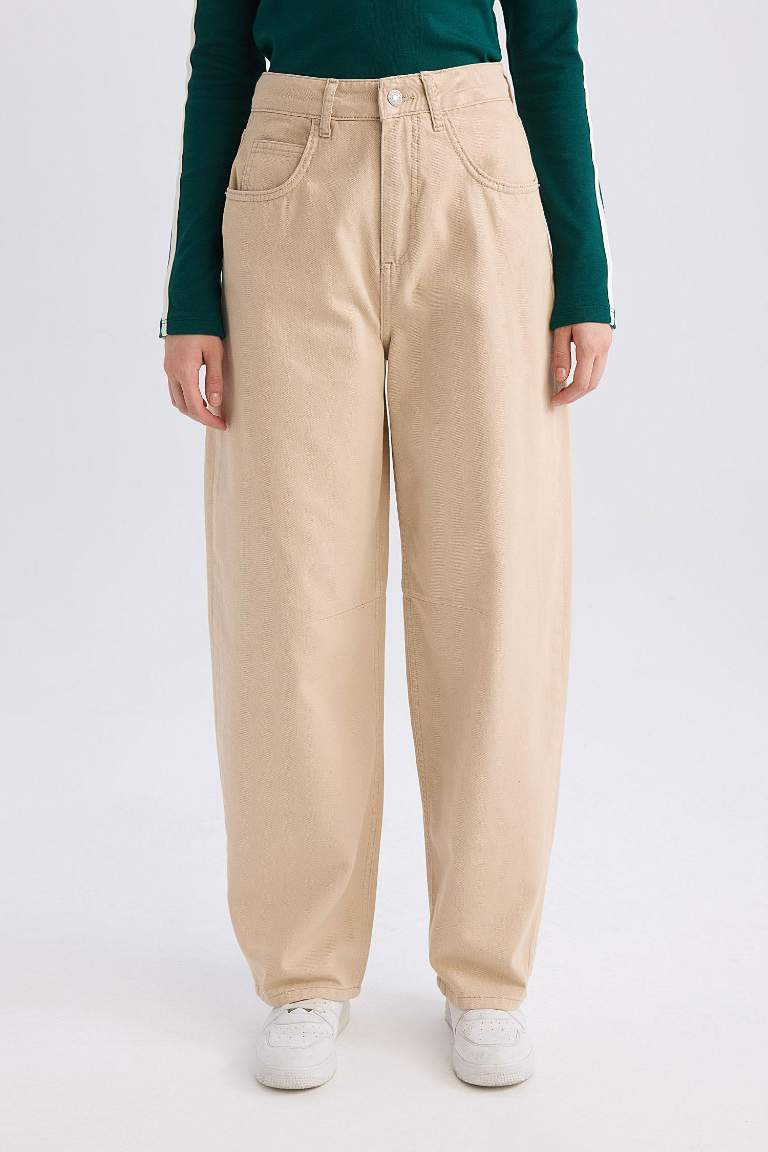 Baggy Fit Normal Waist Pocket Basic Gabardine Trousers