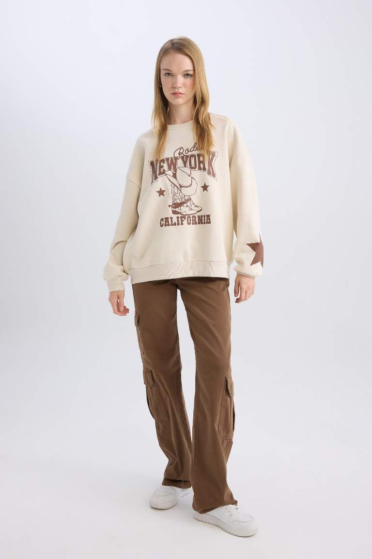Straight Fit Gabardin Pantolon Kargo Cepli Normal Bel Düz Paça