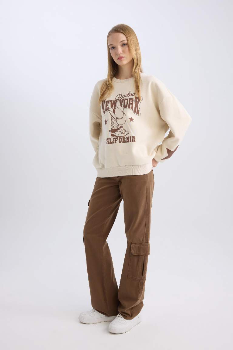 Straight Fit Gabardin Pantolon Kargo Cepli Normal Bel Düz Paça