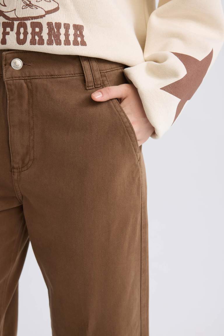 Pantalon Cargo en Gabardine droit avec Poches à Taille normale