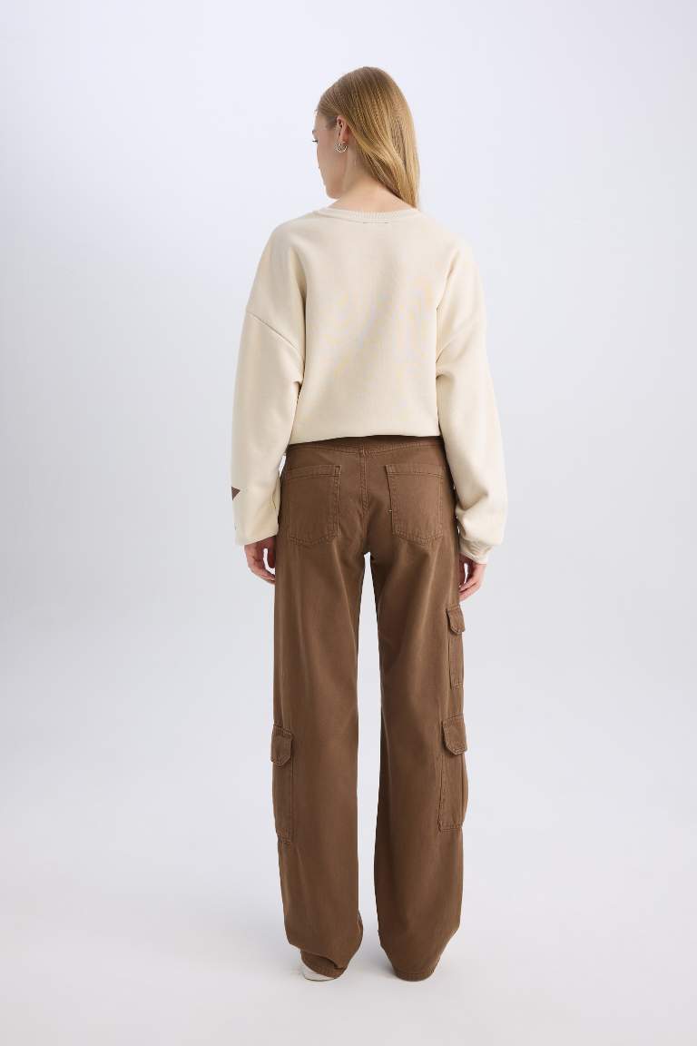 Pantalon Cargo en Gabardine droit avec Poches à Taille normale