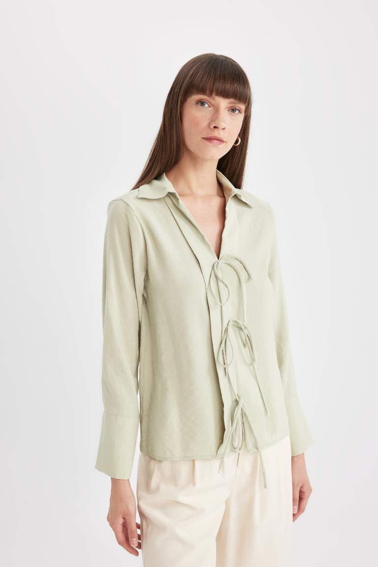 Regular Fit Round Neck Crinkle Viscose Shirt