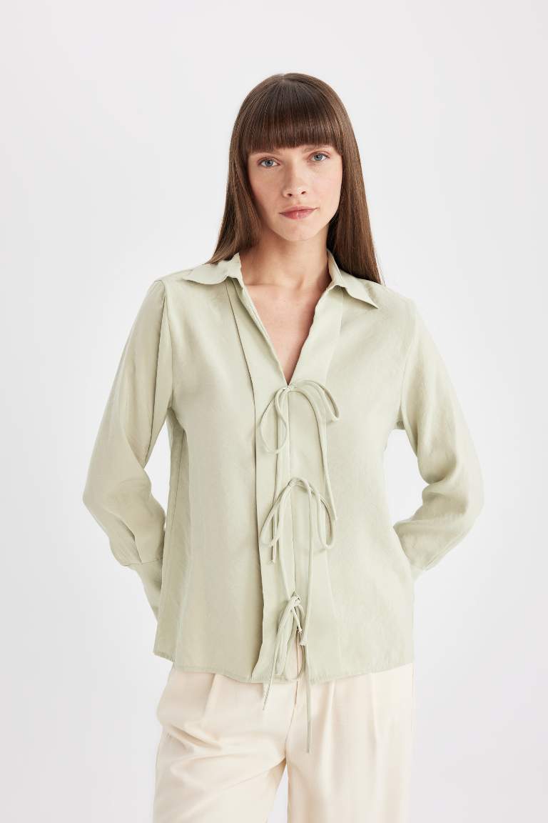 Regular Fit Round Neck Crinkle Viscose Shirt