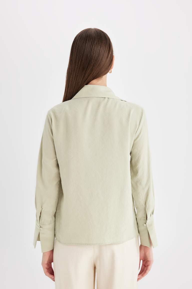 Regular Fit Round Neck Crinkle Viscose Shirt