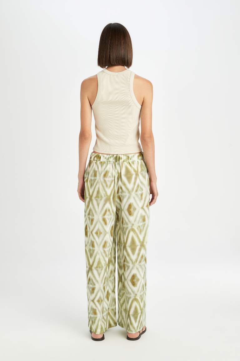 Relax Fit Pocketed Wide Leg Crinkle Viscose Trousers