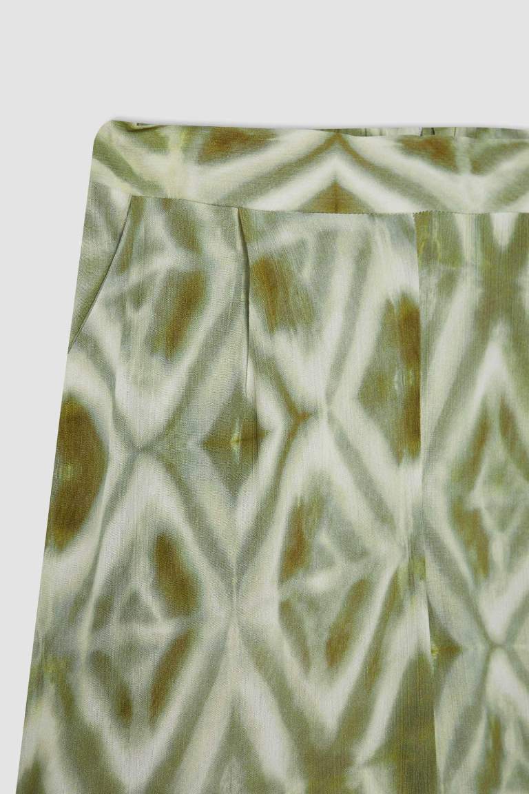 Relax Fit Viskon Kumaş Pantolon Desenli Cepli Geniş Paça Krinkıl