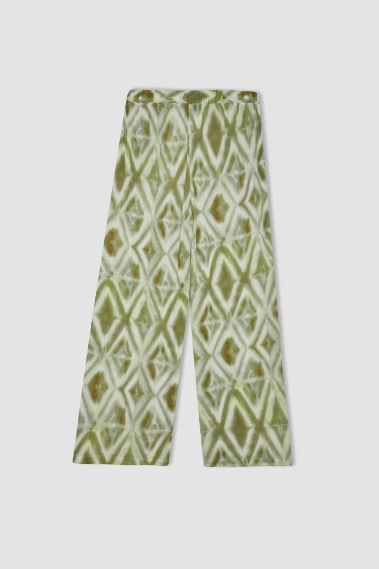 Relax Fit Viskon Kumaş Pantolon Desenli Cepli Geniş Paça Krinkıl