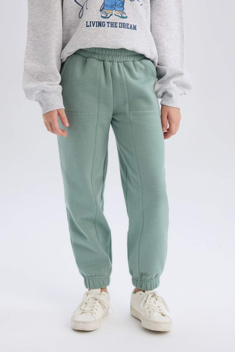 Girl Elastic Waist Leg Basic Thick Jogger Sweatpants