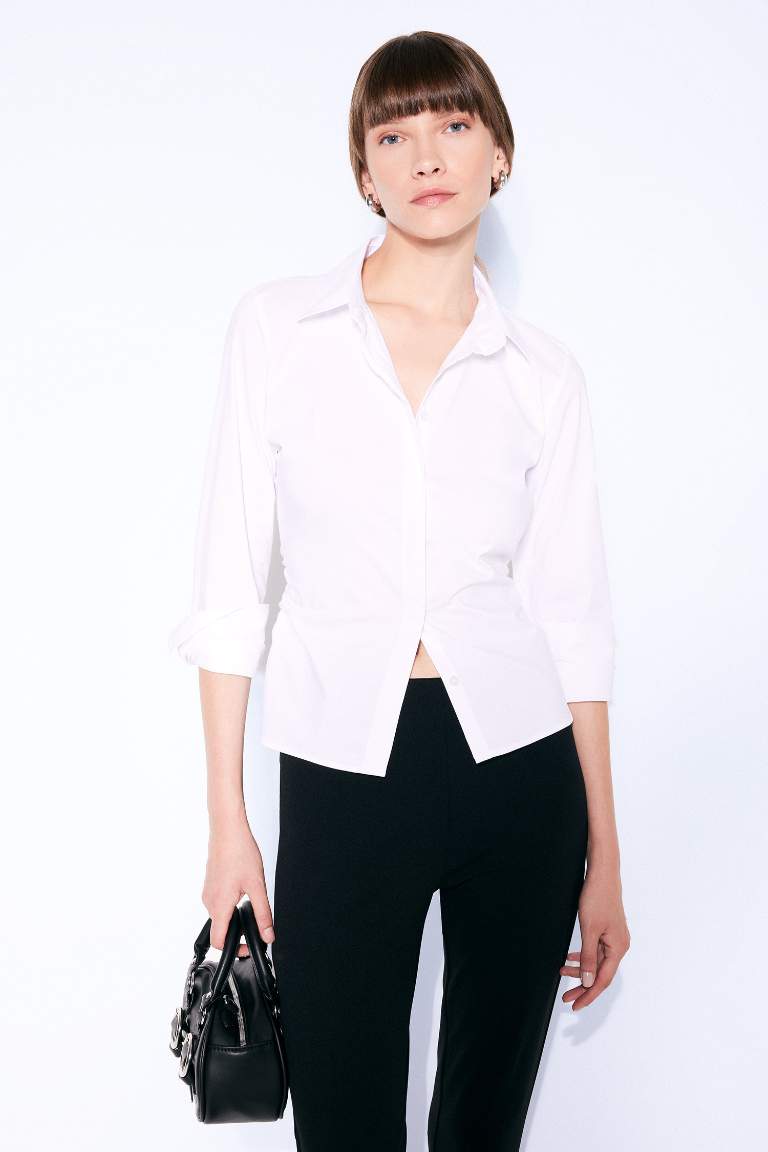 Fitted Basic Poplin Long Sleeve White Shirt