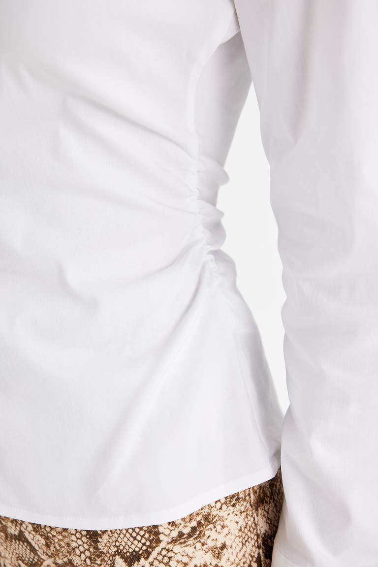 Fitted Basic Poplin Long Sleeve White Shirt