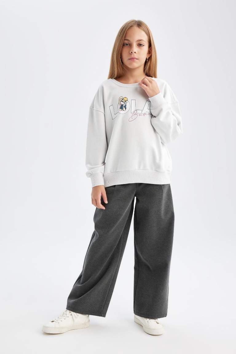 بنطلون بجامة رياضي وايد ليج بناتي برجل واسع