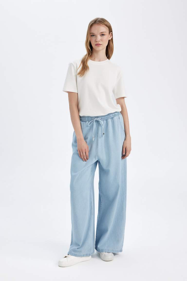 Pantalon Jean Taille Haute et Long délavé