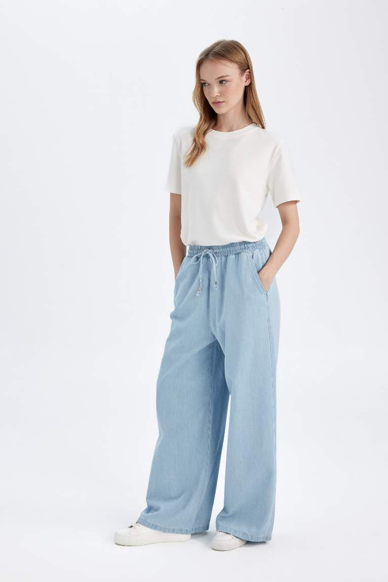 Pantalon Jean Taille Haute et Long délavé