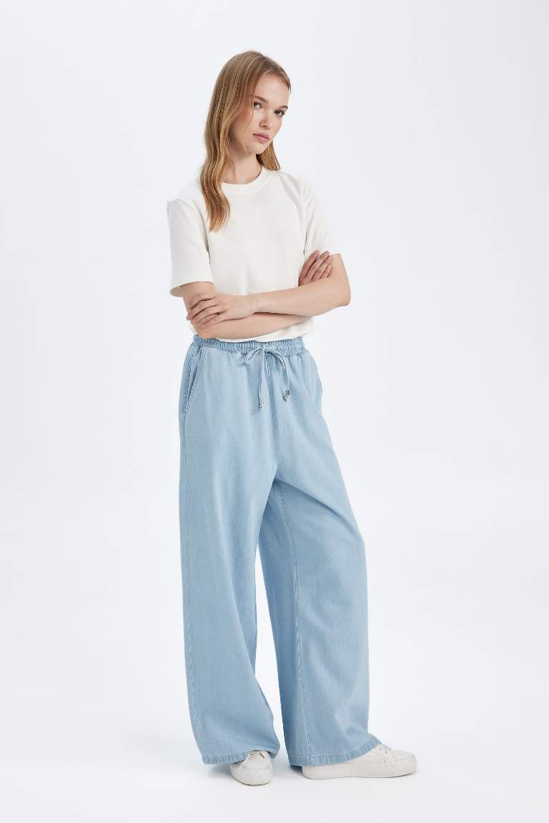 Pantalon Jean Taille Haute et Long délavé