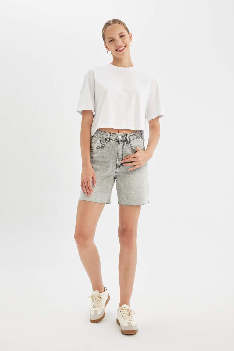 Short Bermuda Jean Taille Haute