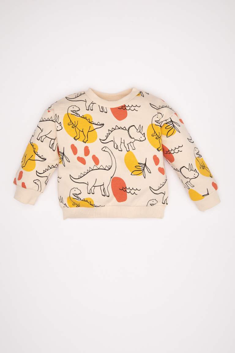 Baby Boy Crew Neck Patterned Soft Fuzzy Inside Sweatshirt