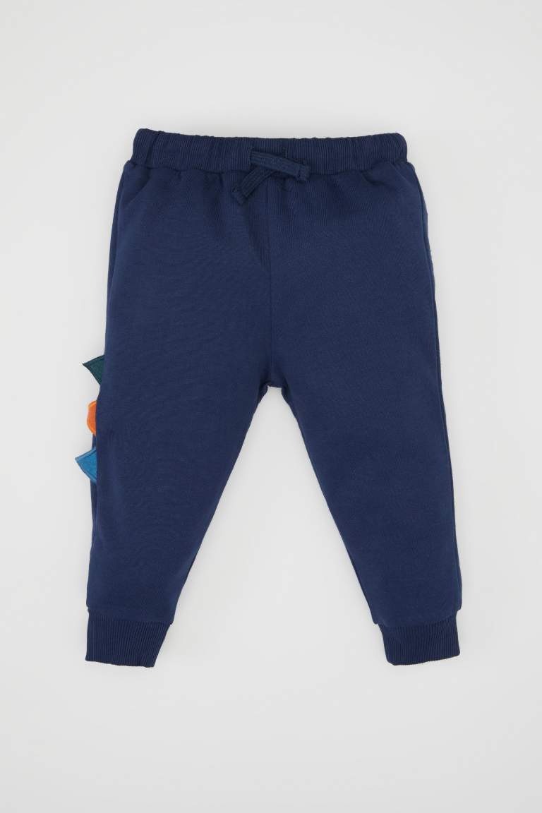 Erkek Bebek 2'li Takım 3D Dinozor Baskılı Bisiklet Yaka Sweatshirt Beli Lastikli Jogger Eşofman Altı