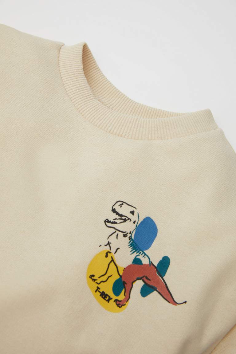 Erkek Bebek 2'li Takım 3D Dinozor Baskılı Bisiklet Yaka Sweatshirt Beli Lastikli Jogger Eşofman Altı