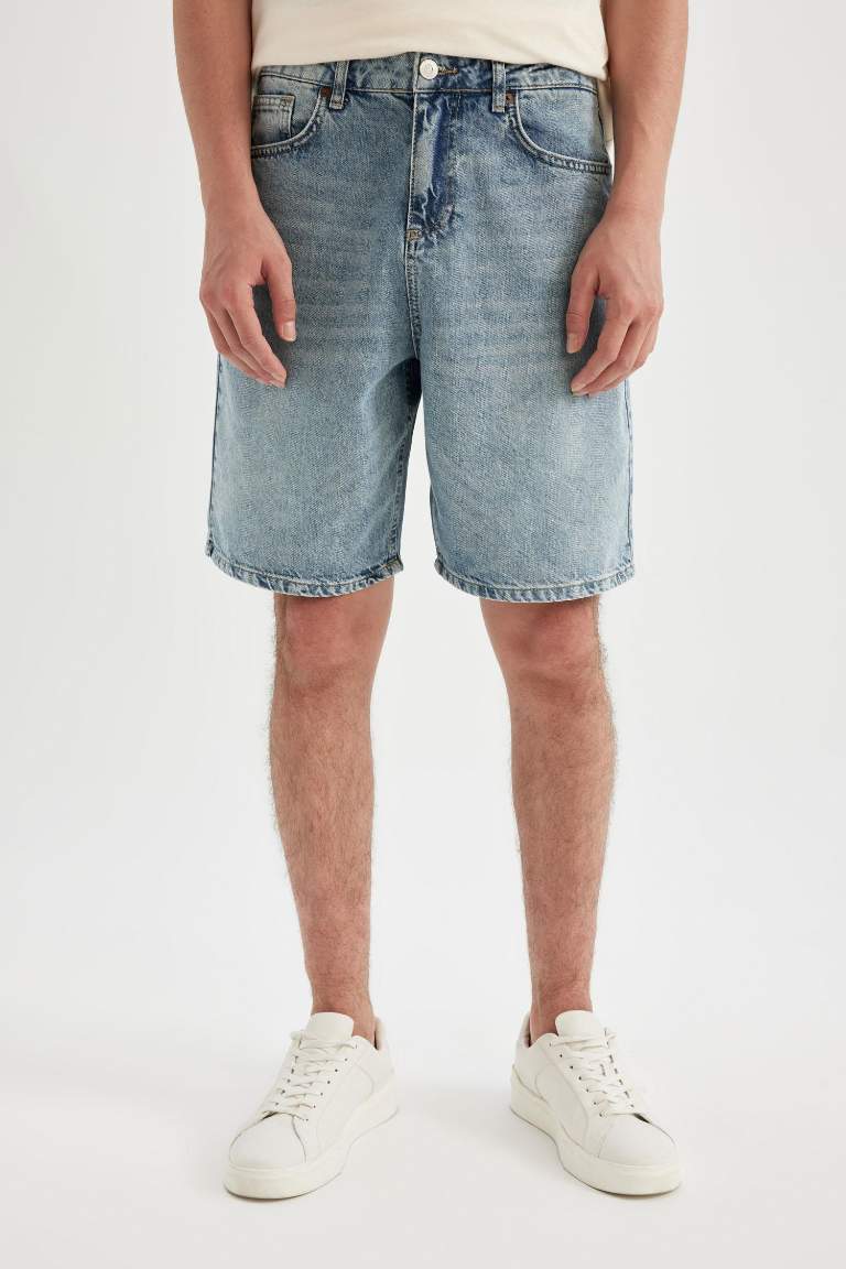 Straight Fit Denim Bermuda Shorts