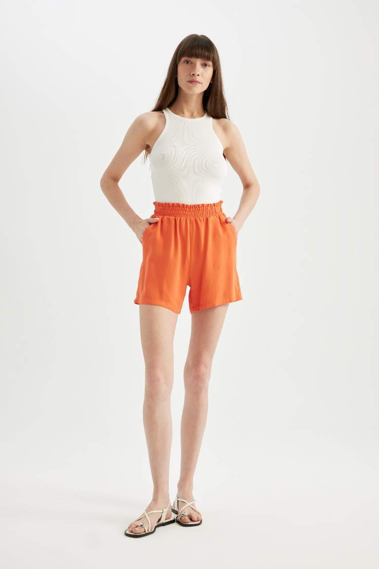 Relax Fit Linen Blended Paperbag Waist Wide Leg Shorts