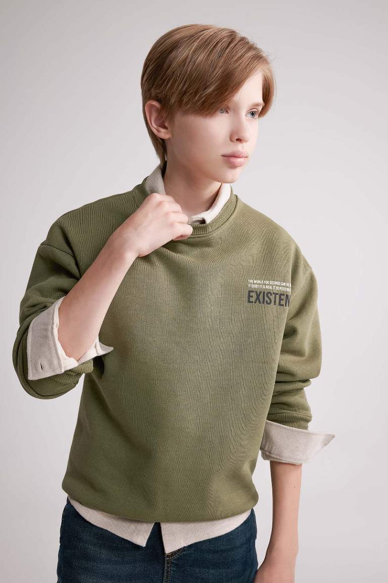 Boy Oversize Fit Crew Neck Back Printed Sweatshirt