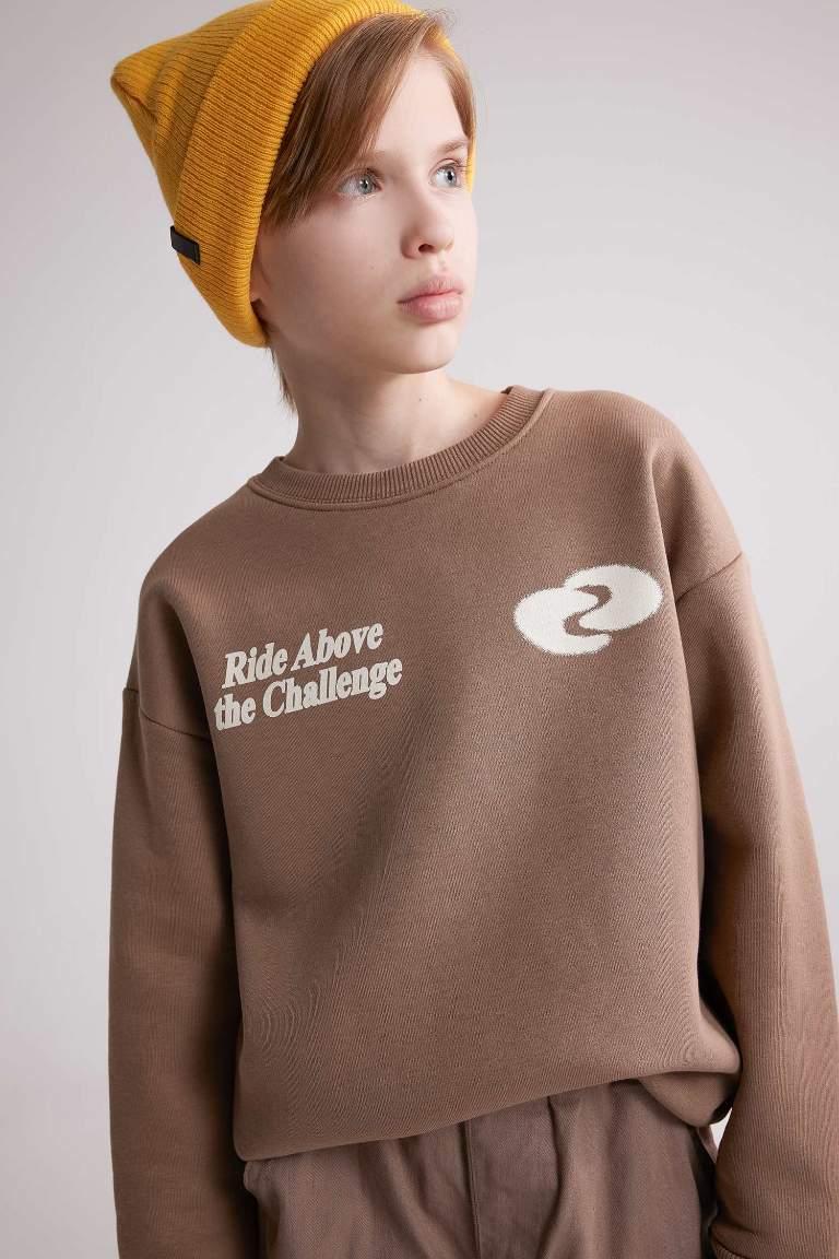 Boy Oversize Fit Crew Neck Printed Sweatshirt