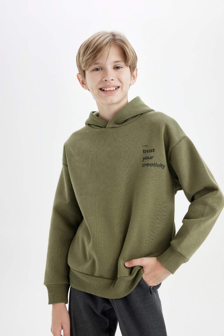 Boy Oversize Fit Text Printed Crew Neck Sweatshirt