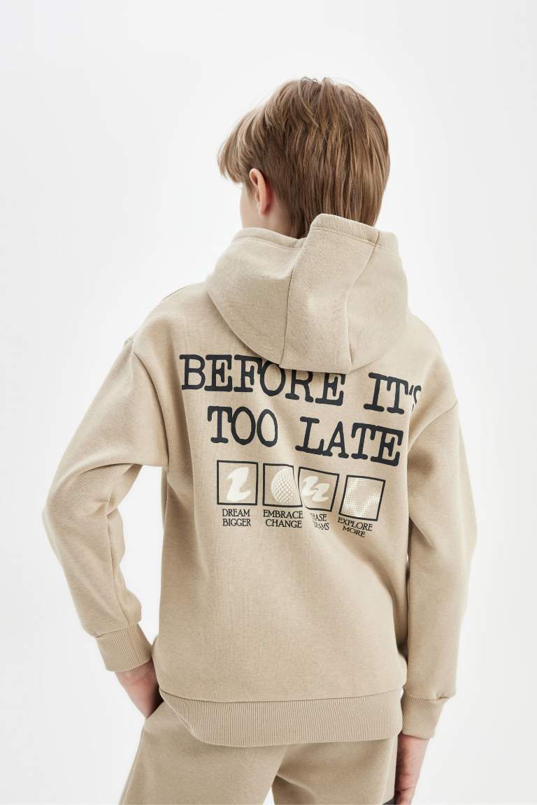 Boy Oversize Fit Hooded Printed Sweatshirt