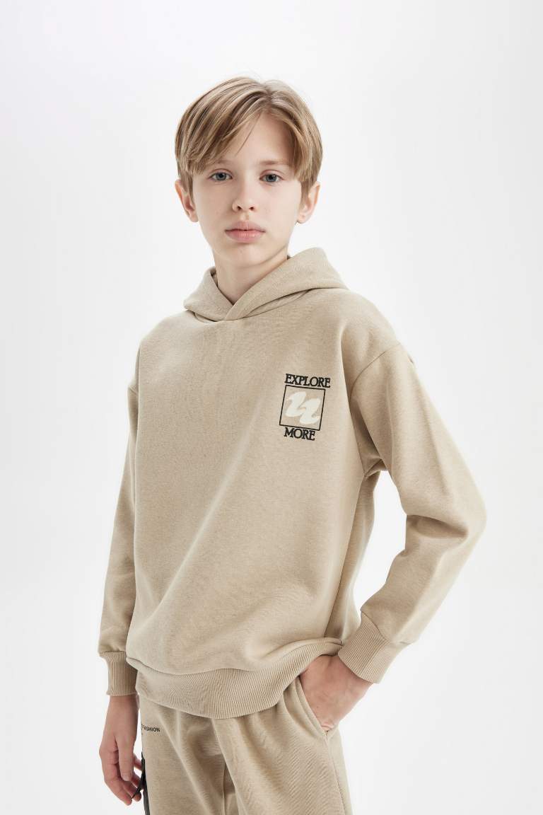 Boy Oversize Fit Hooded Printed Sweatshirt