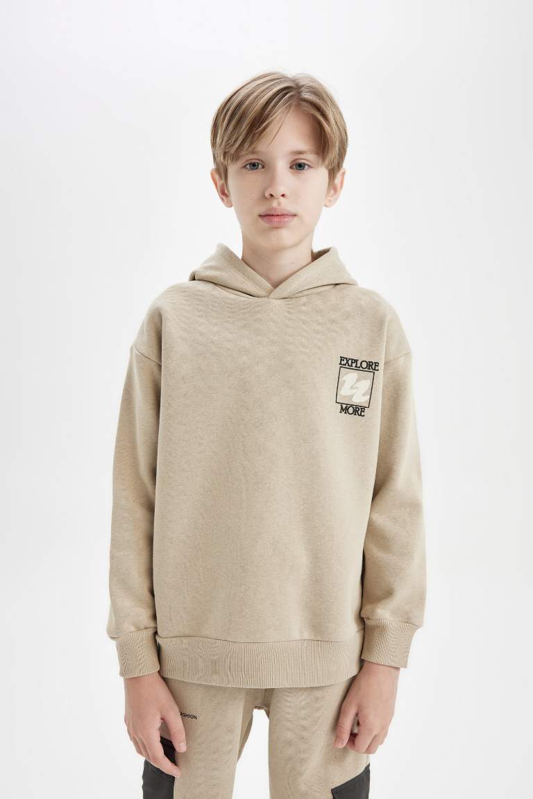 Boy Oversize Fit Hooded Printed Sweatshirt