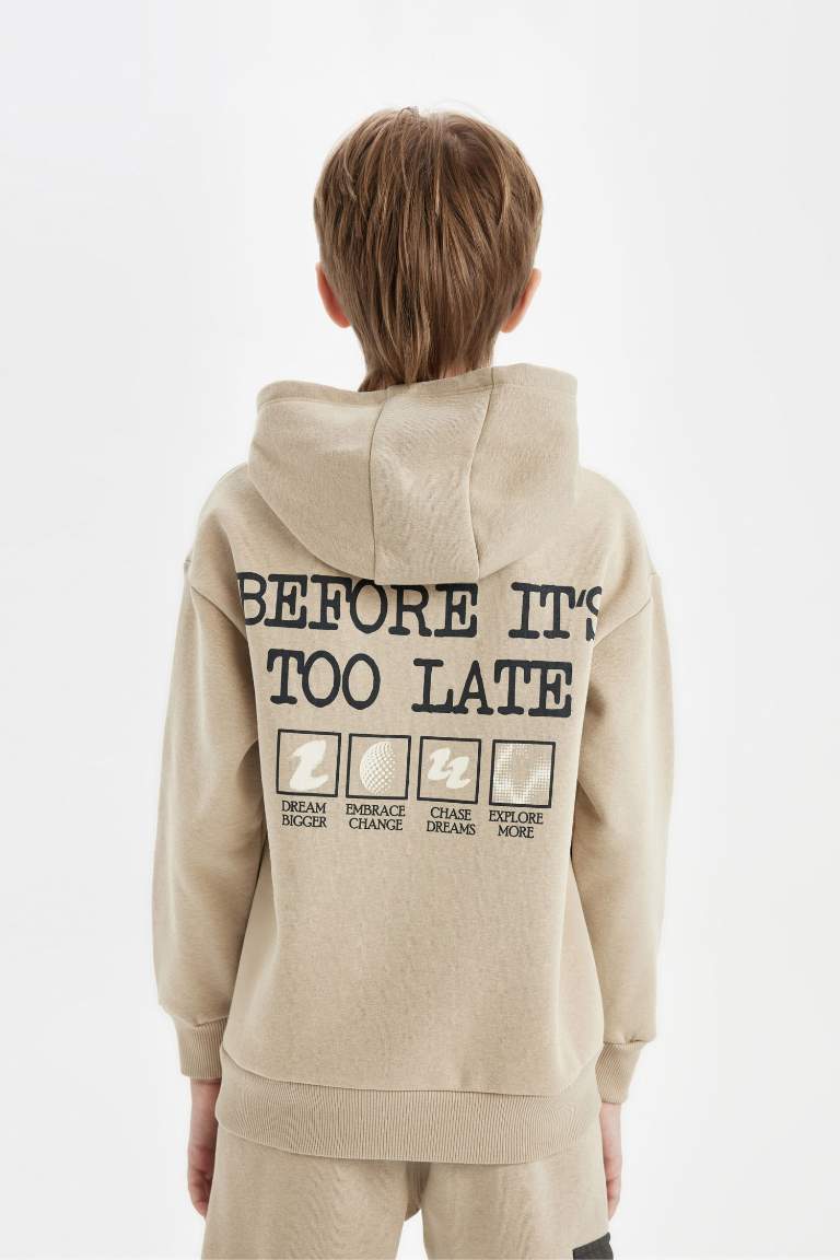 Boy Oversize Fit Hooded Printed Sweatshirt